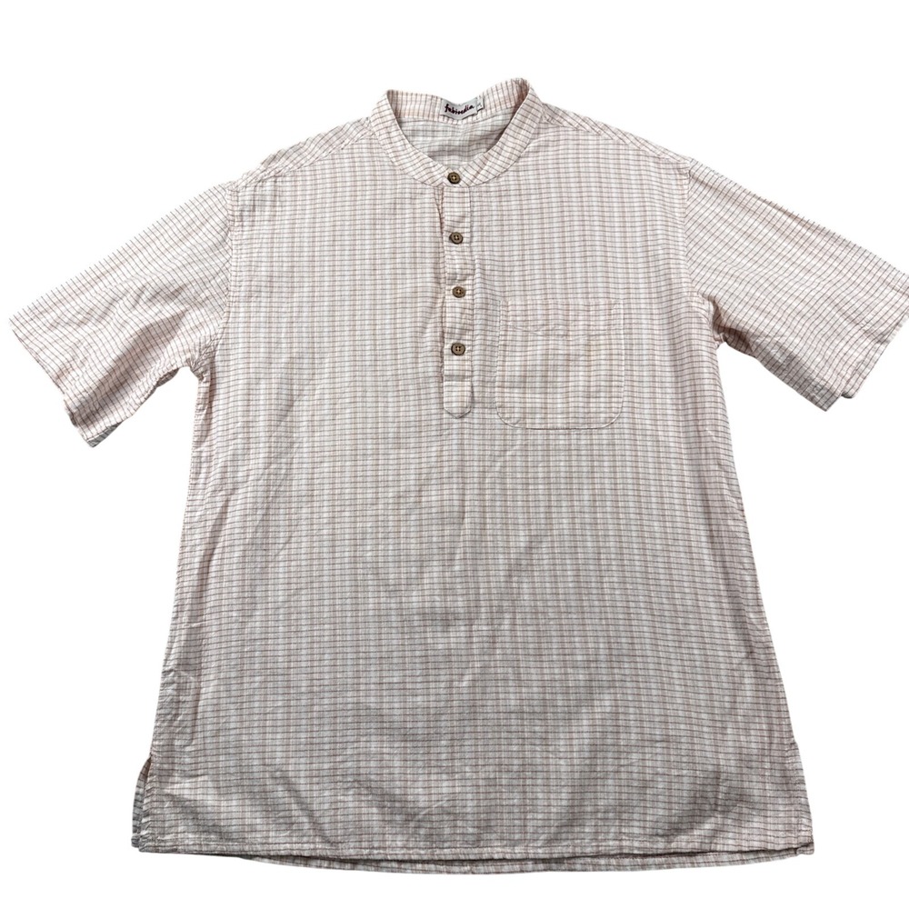 Fabindia Kurta Shirt Mens 44 Striped Cotton‎ Button Short Sleeve Pocket India